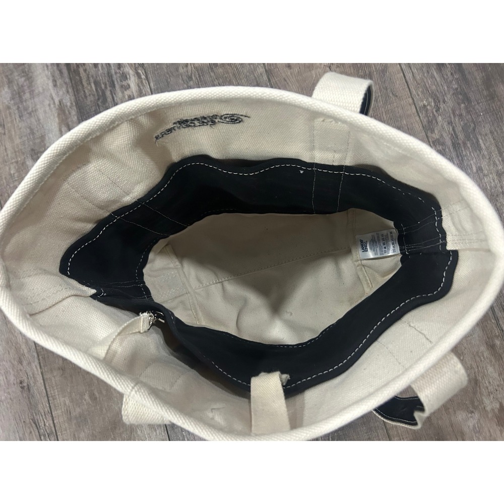 Lands End Canvas Tote Bag Black Bottom Cream Top Handles Logo - Picture 5 of 6